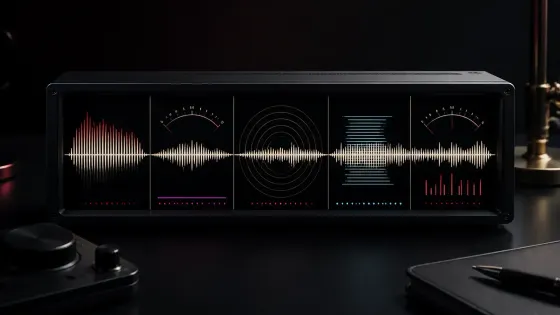 Sound Forge loudness metering concept with waveform, LUFS, LRA and True Peak indicators