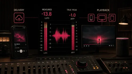 Streaming loudness delivery with measured LUFS, true peak, phone, video player and smart speaker playback
