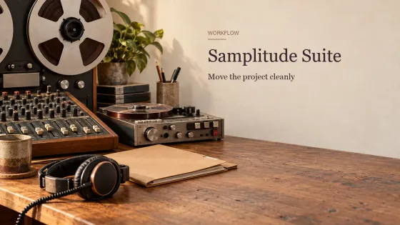 Микшер, катушка и студийное оборудование для рабочего процесса Samplitude Suite
