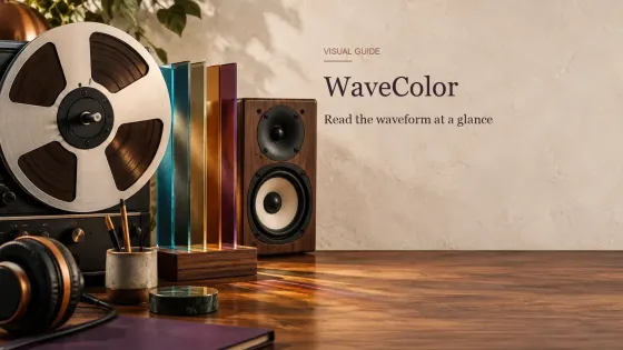 Magnetic tape and colored glass strips illustrating how WaveColor helps read low and high tones in Sound Forge Pro