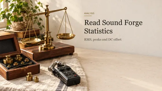 A brass precision balance with small weights in a wooden box beside a compact audio recorder on a linen tablecloth.