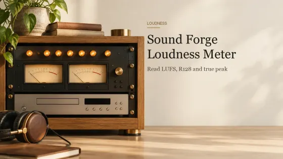 An oak rack cabinet with a loudness meter unit showing amber lamps and blank needle dials above a CD player.