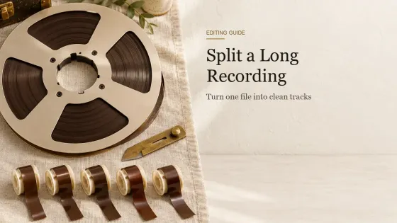 A full tape spool on linen with a brass splicing blade and five short tape lengths wound on small cream hubs.