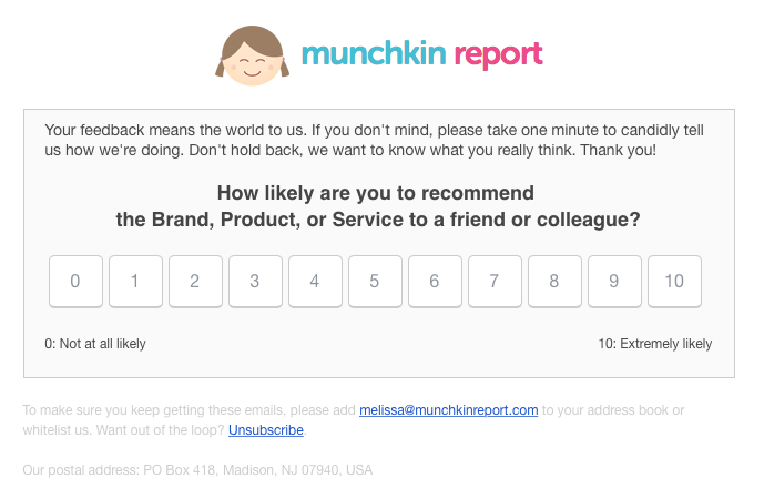 Net Promoter Score Survey with Drip - Sample Email