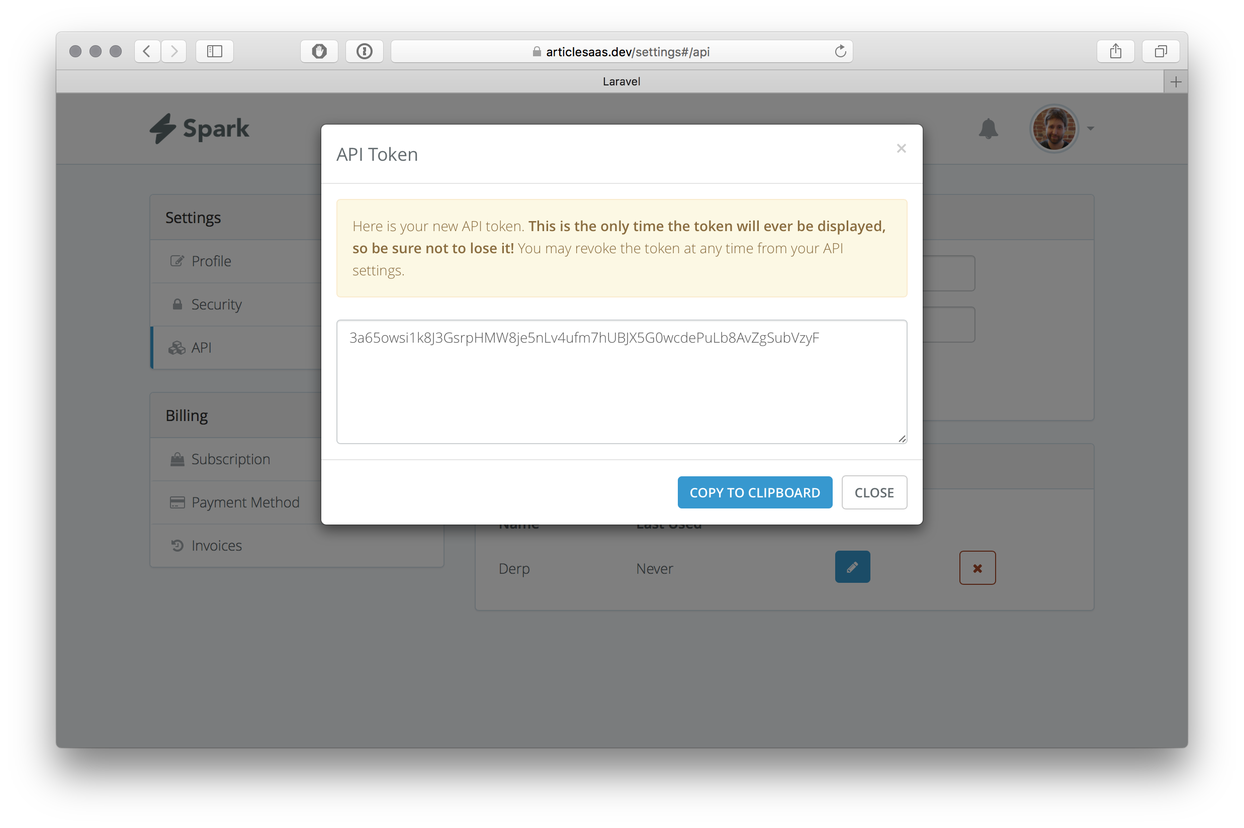 pushing the button now uses our TokenSecretController