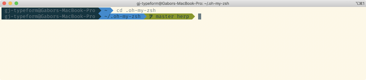 Terminal window, prompt says "master herp" with our changes applied