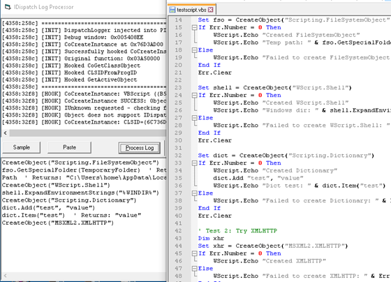 Figure 12
Figure 12. DispatchLogger can assist dynamic analysis by logging Win32 API and COM-related activity from a target process.