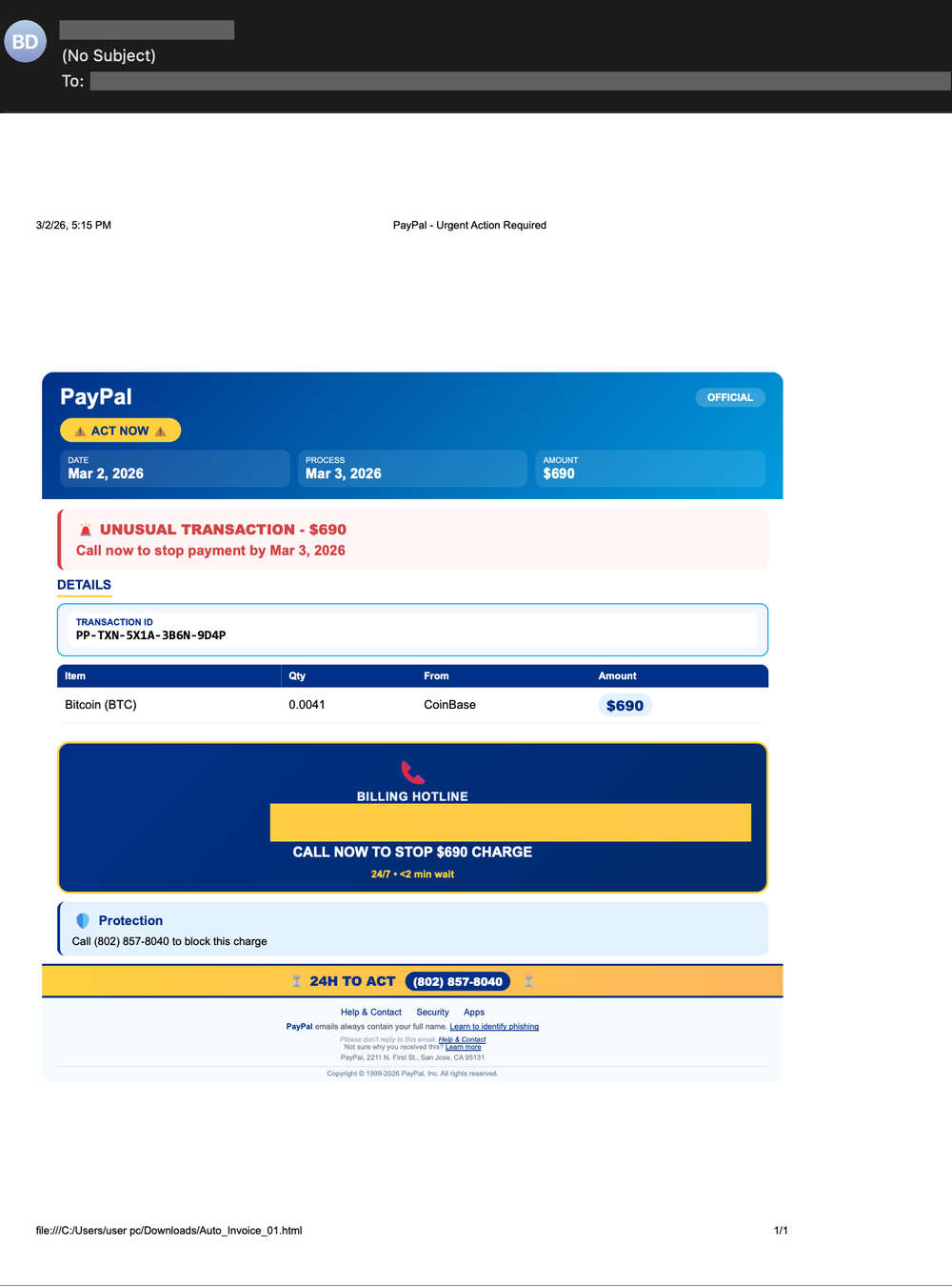 Two scam emails with different body contents that contain the same phone number while impersonating different brands (Source : Cisco Talos).