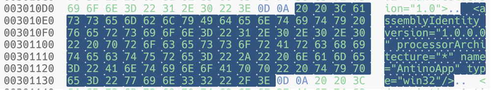 The Windows application manifest identifies the program as AntinoApp (Source : Cisco Talos).