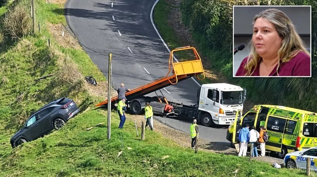 Leslie Road resident Natasha Tanner, inset, said a tourist drove off the side of Leslie Road on Monday while traffic on the road builds up as summer approaches.