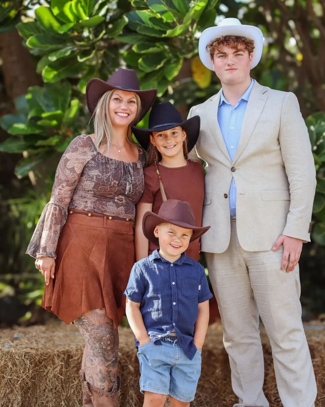 Jay Findlater (from left) treasures moments with her children Danielle Meagher, 10, Blake Meagher, 4 and Cohen Ace, 17, such as her 40th birthday, where friend threw a hoe-down. Photo / Kirstie Boesch