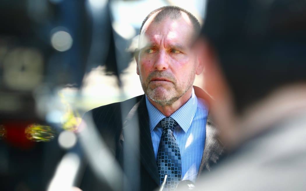 Detective Inspector Scott Beard speaks to media after a homicide on Celtic Crescent in Ellerslie, Auckland.