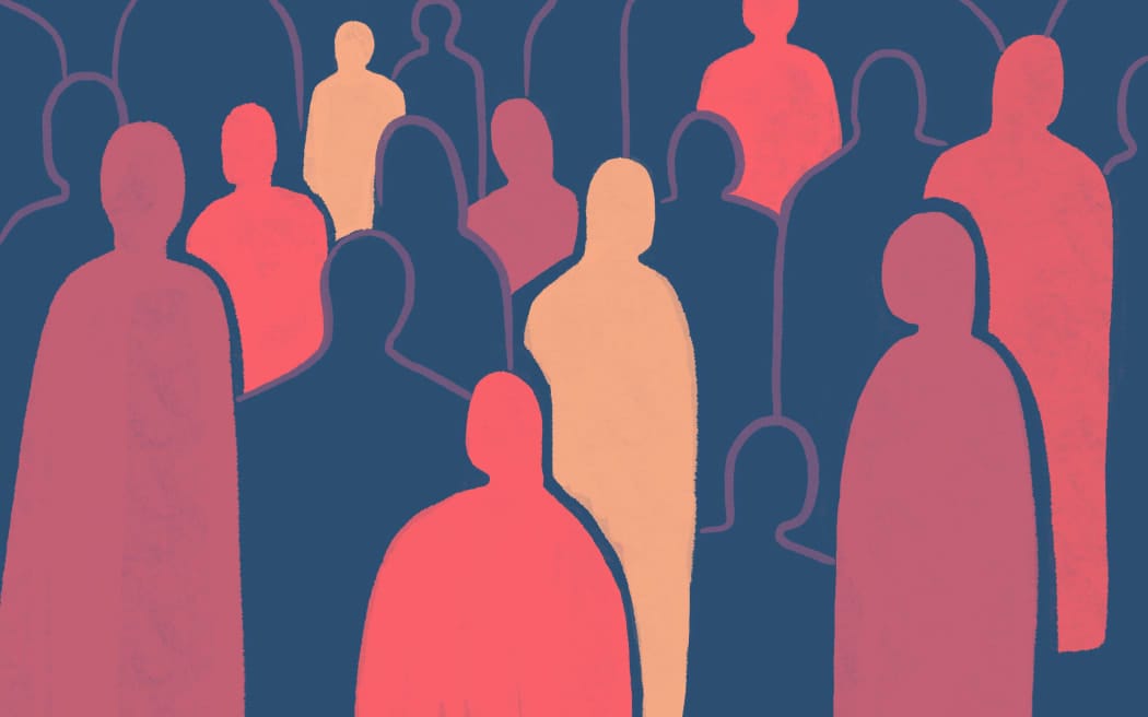 Silhouettes of figures in different colours