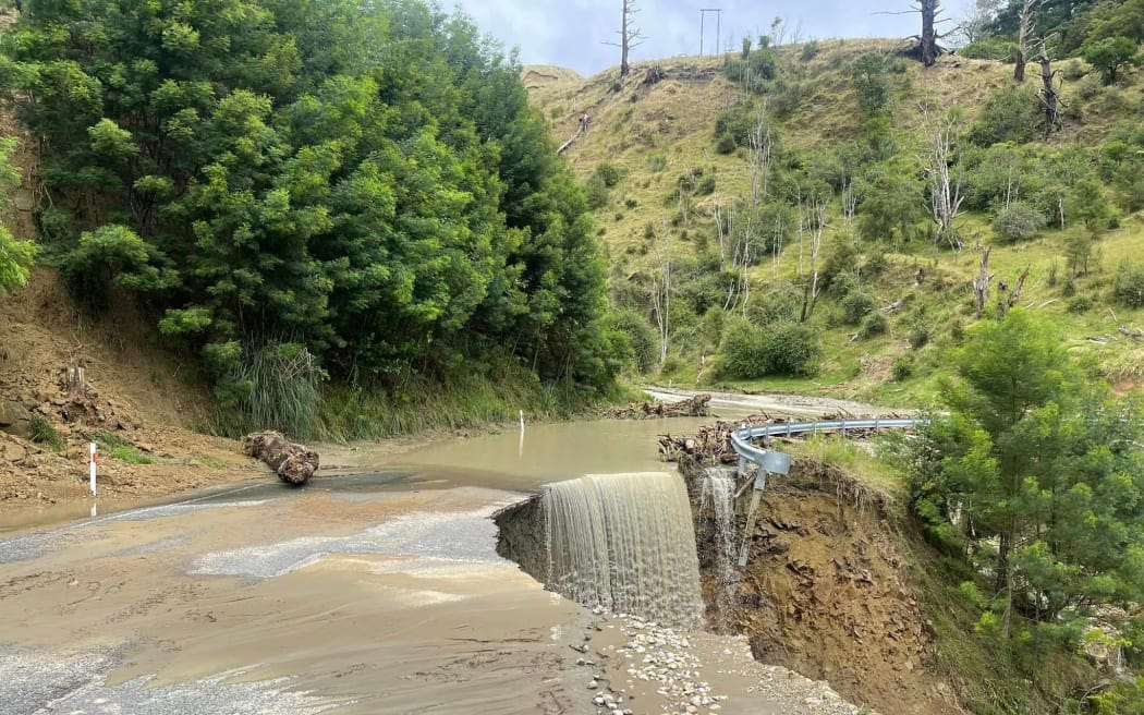 Cyclone Hate has caused severe damage to the Cyclone Hate has caused severe damage to the Tairāwhiti region. Images show damage and a dropout on Arakihi Road in Tolaga Bay.