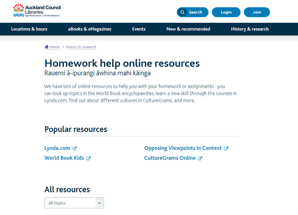 新西兰公共图书馆网站的免费在线教学视频课程