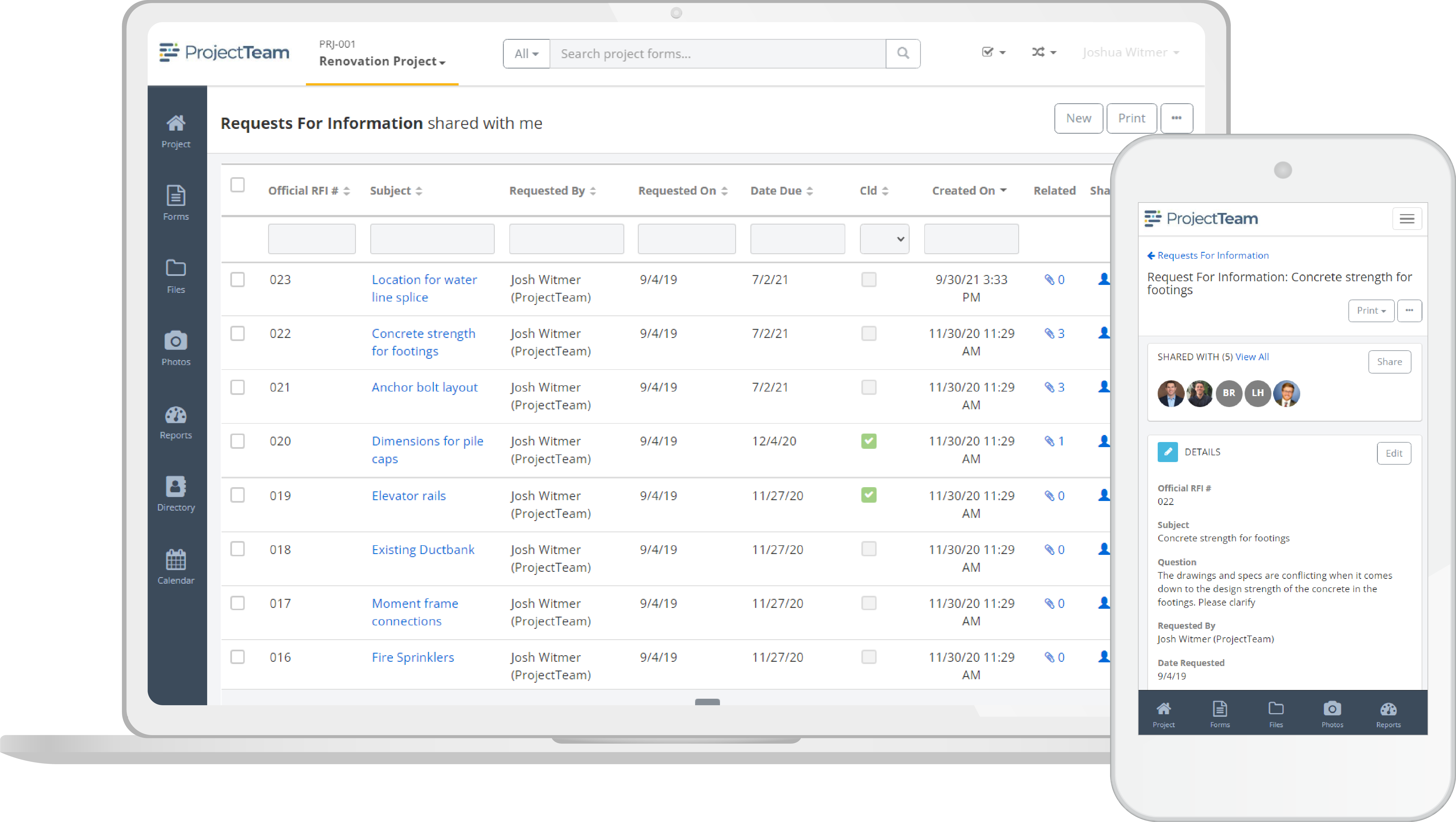project team dashboard