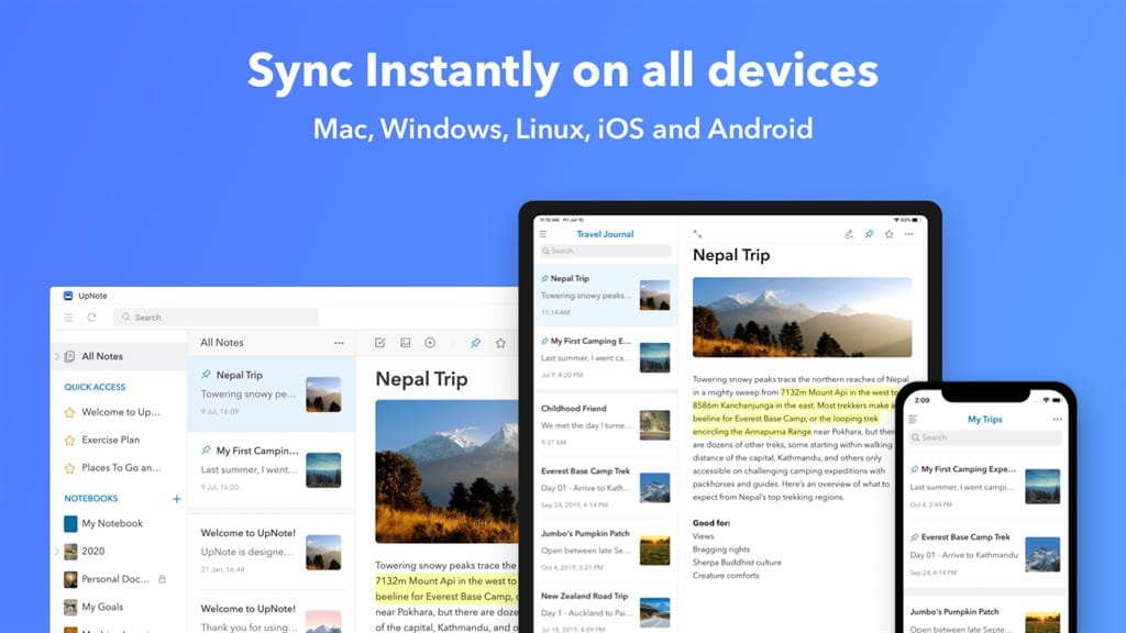 Upnote note taking application
