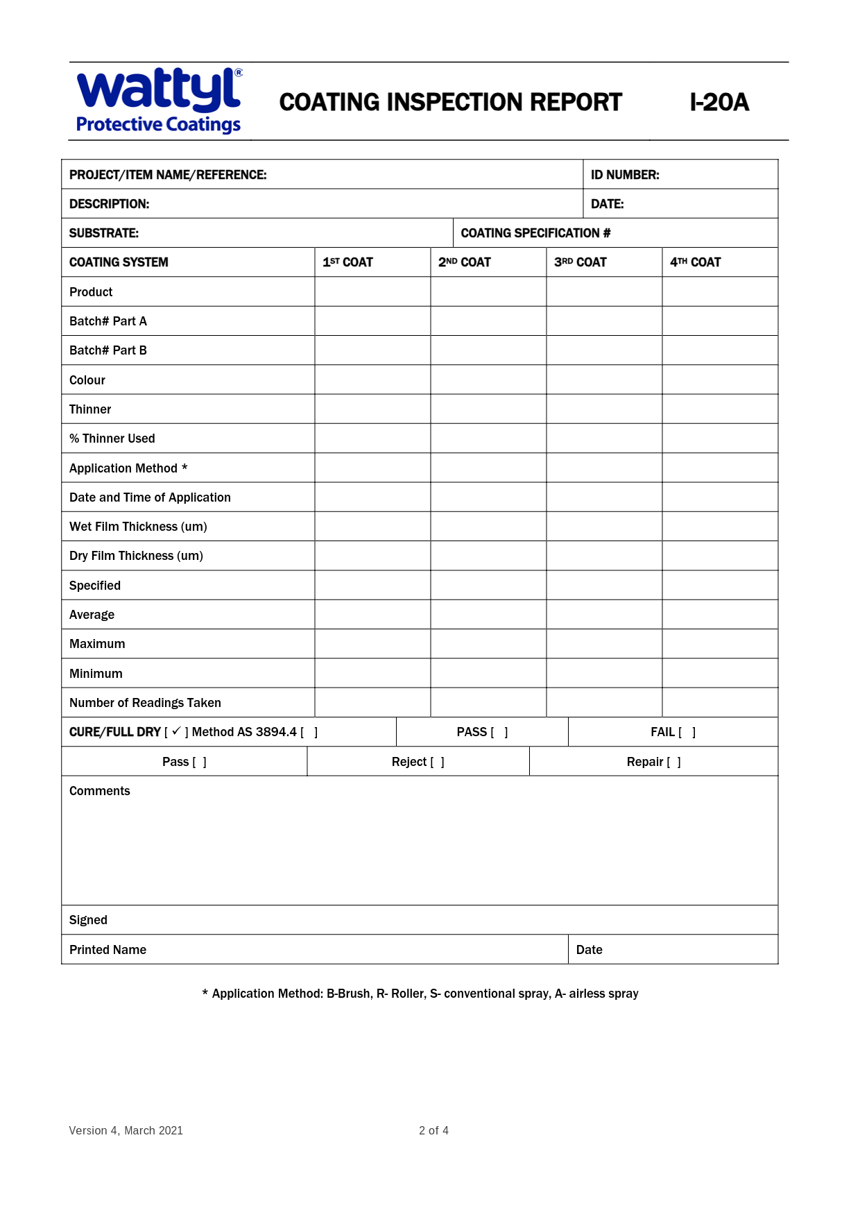 coating inspection report I20A by Wattyl