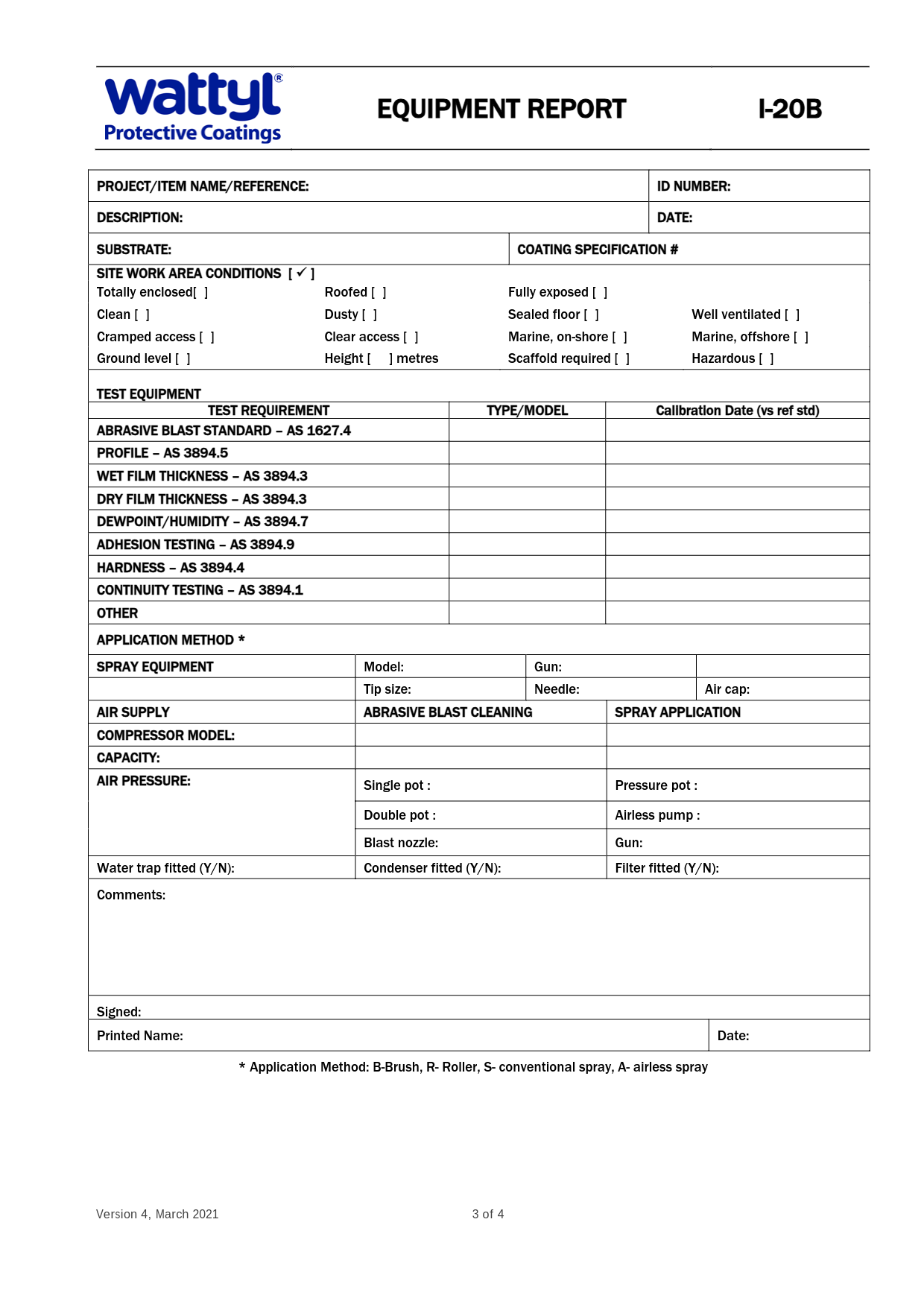 equipment inspection report I20A by Wattyl