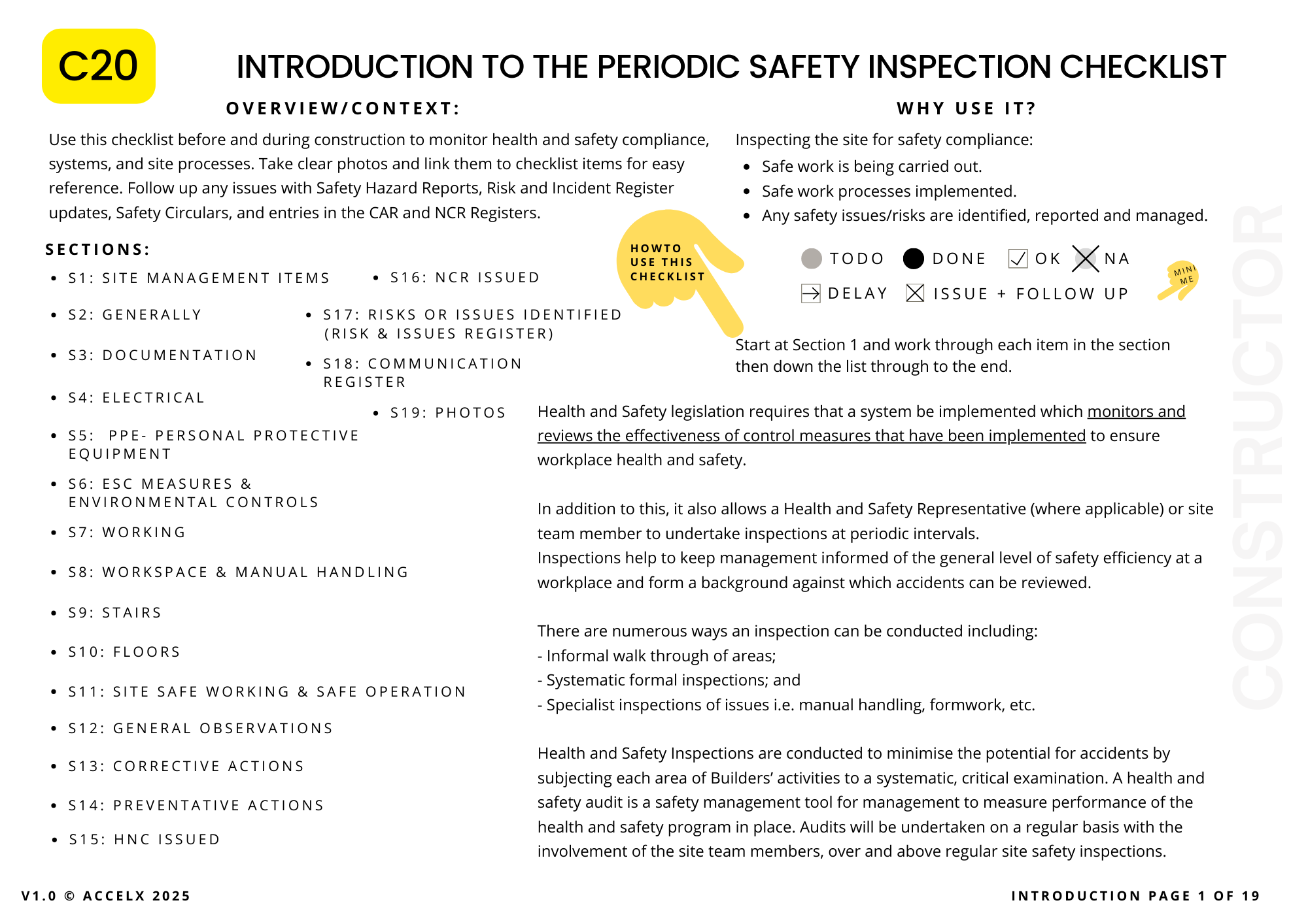 introductory page to C20 periodic safety inspection checklist