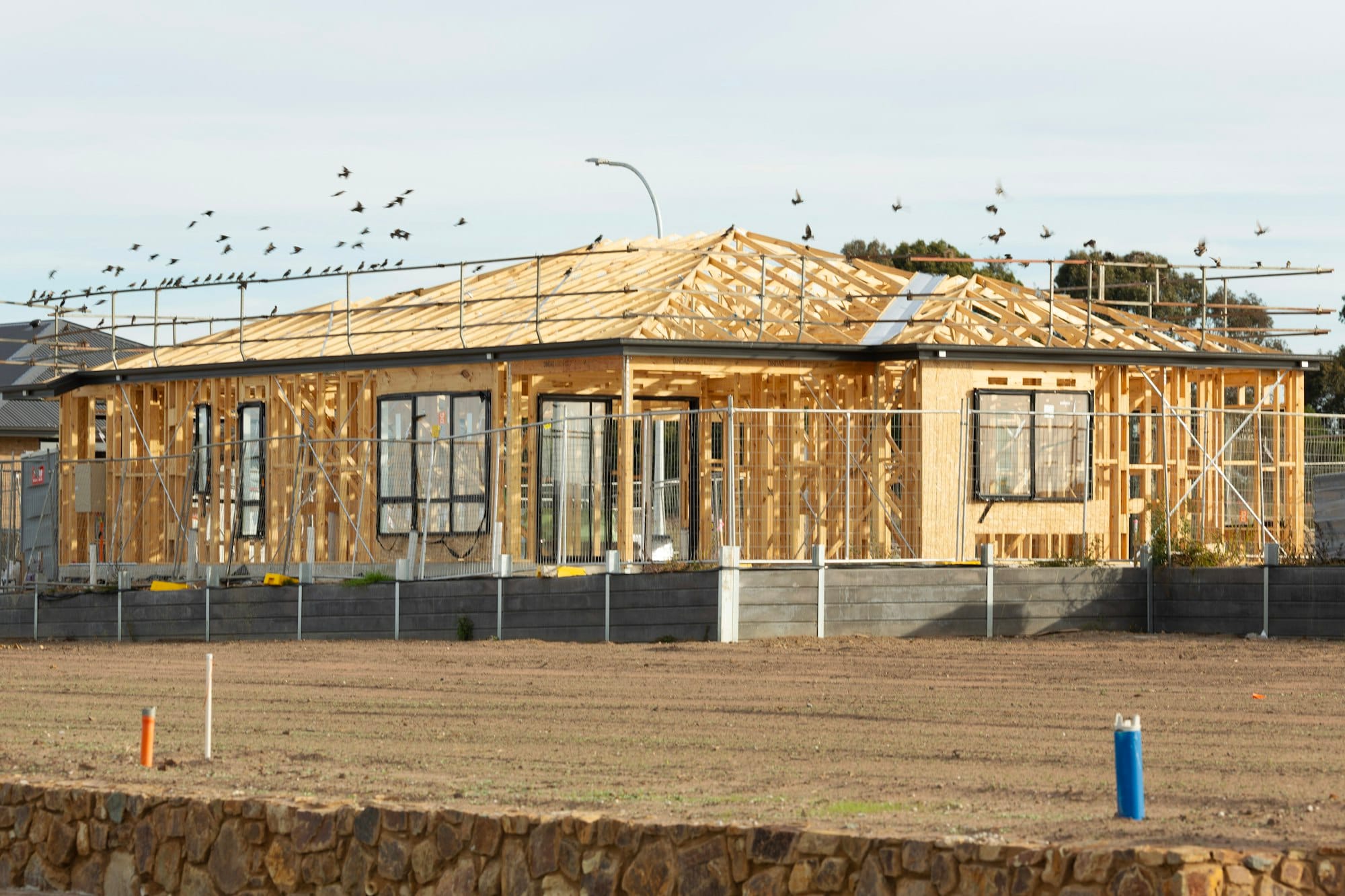 A house frame is under construction