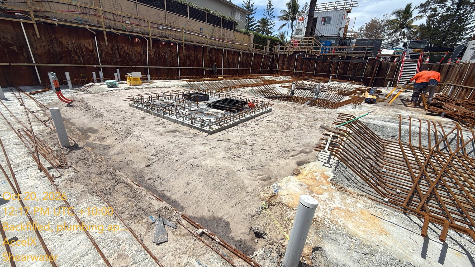 Pipes standing up out of the finished ground, ready for the blinding and slab steel