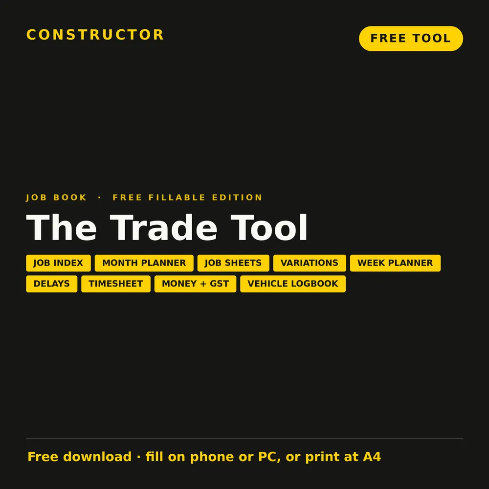 The Trade Tool free fillable job book cover