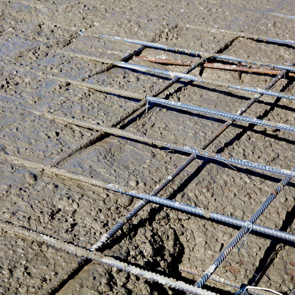 Wet concrete and steel reinforcement