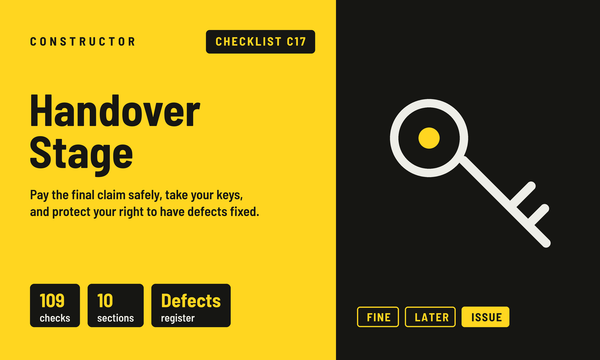 Constructor C17 Handover Stage checklist: a house key