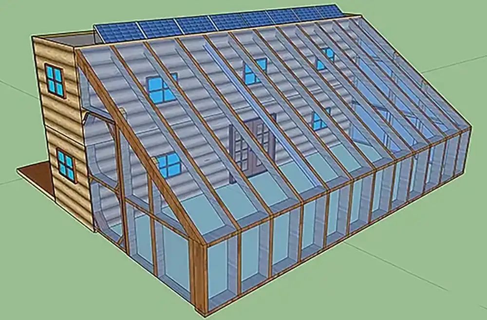 640sqft Solar Powered Shipping Container Cabin with Greenhouse For $25k