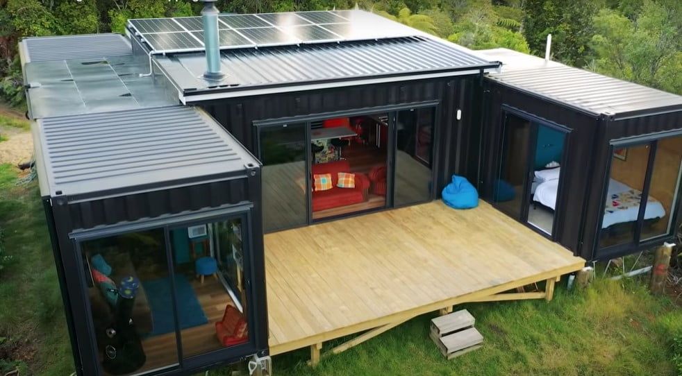 Solar Powered Off Grid Shipping Container Home Built From 5 20' Shipping Containers