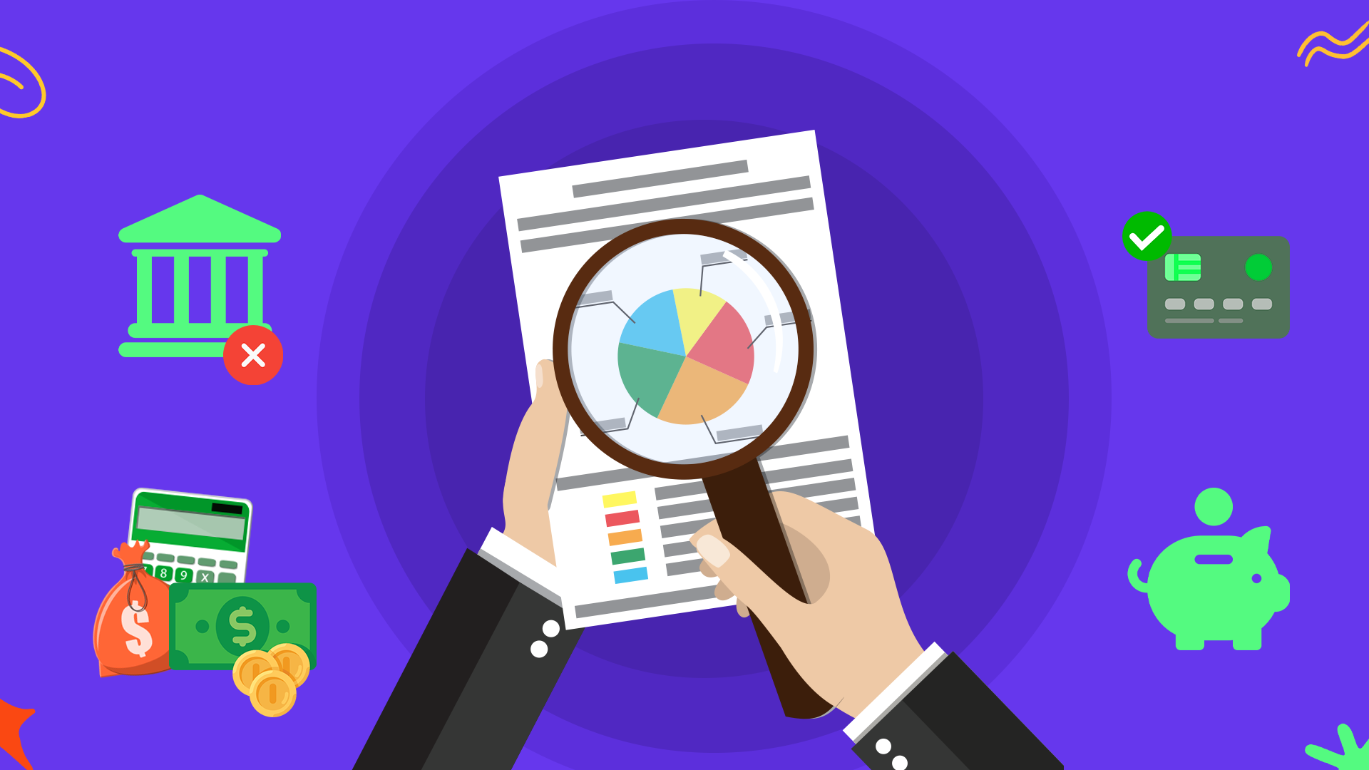 A person's hand scanning through his credit report while thinking of other financial needs like mortgage, credit cards, etc.