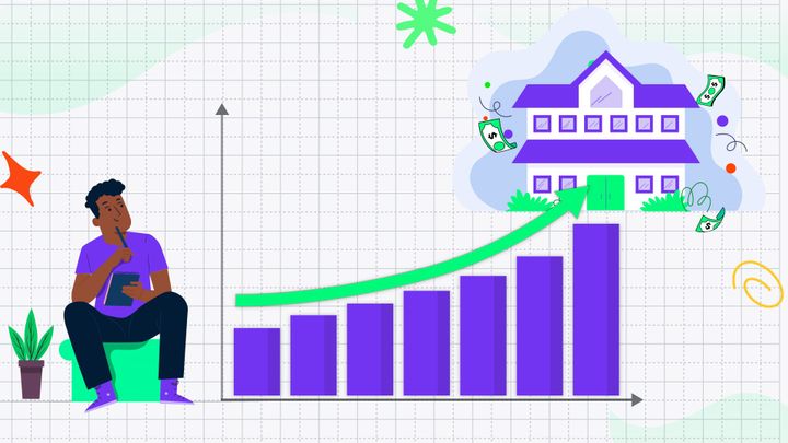 A man sitting and thinking about how he'll buy his dream house with his credit