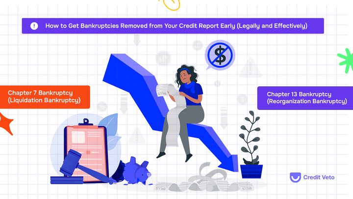 Woman going though her credit report with a sad countenance worried and thinking how she can get her bankruptcies removed early in a legal and effective manner