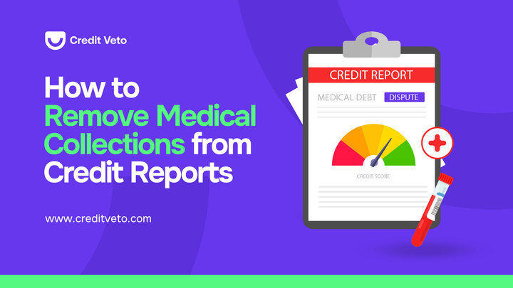 Credit report folder revealing medical debt and dispute sign with red cross and syringe
