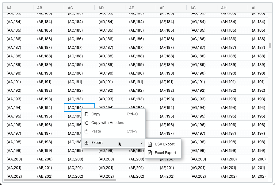 react data grid with large data set example