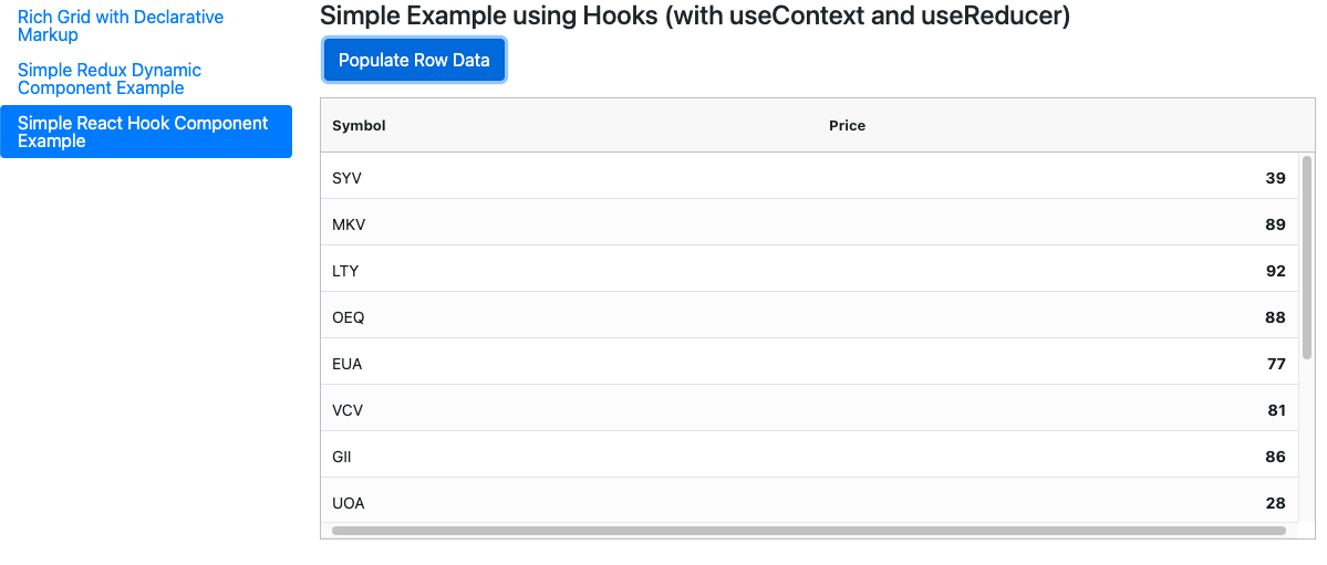 React Data Grid using react hooks