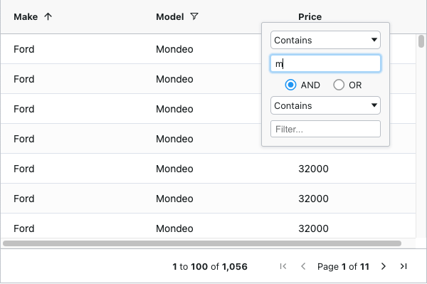 react data grid paginated showing server json