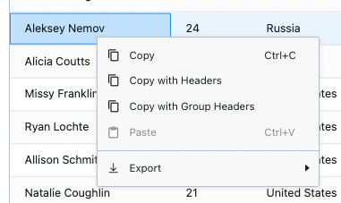 Grid context menu when MenuModule is loaded