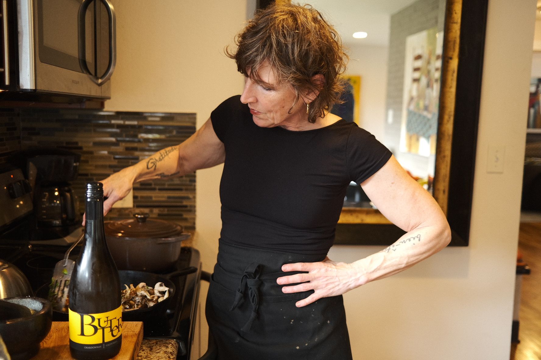 Mushroom sauté in process