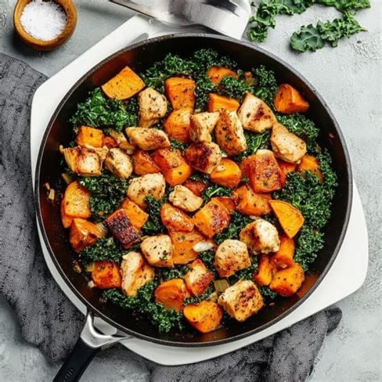 Skillet Chicken With Apples, Sweet Potatoes and Kale