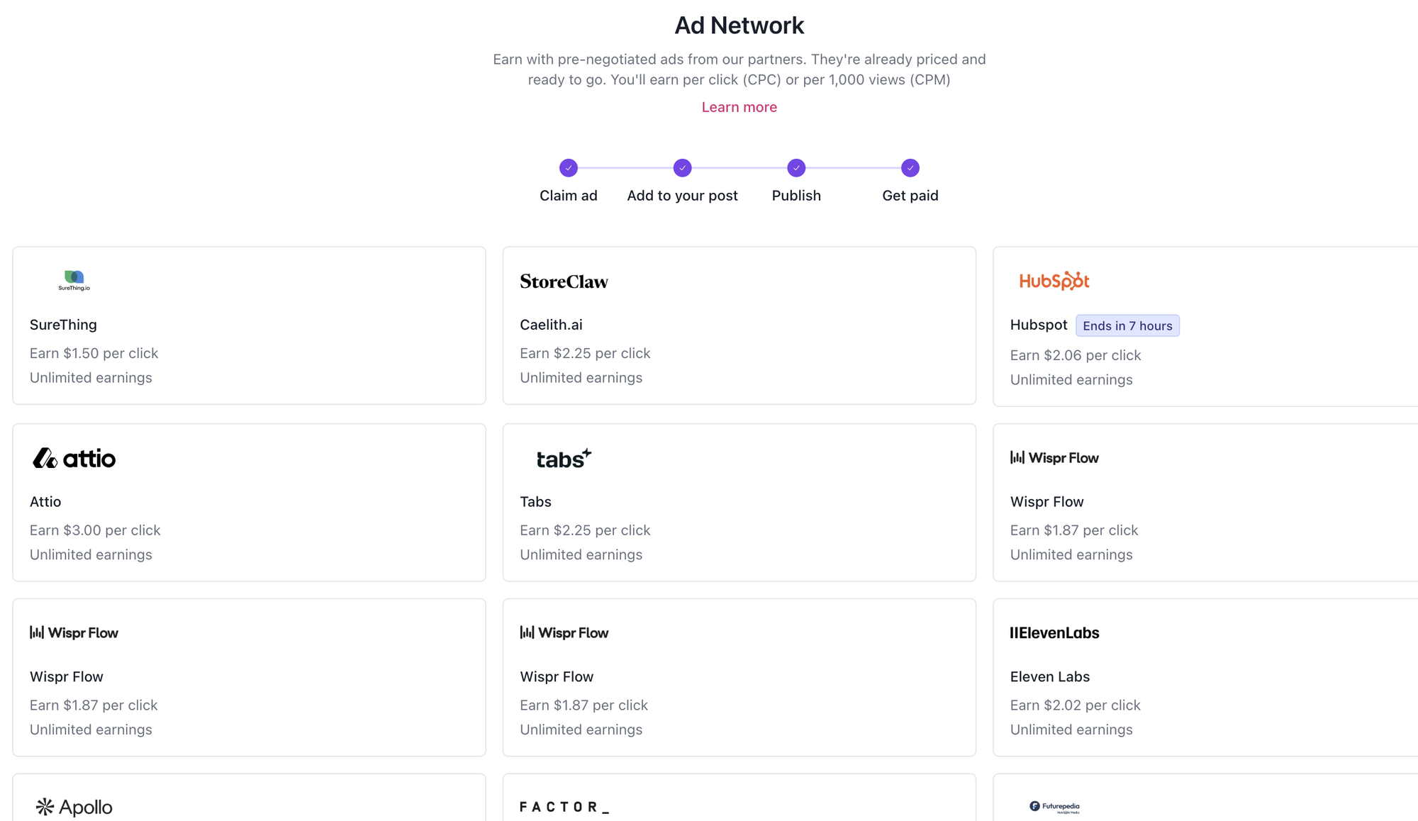 Beehiiv ad network page