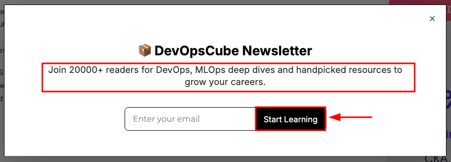 pop-up signup form of devopscube newsletter