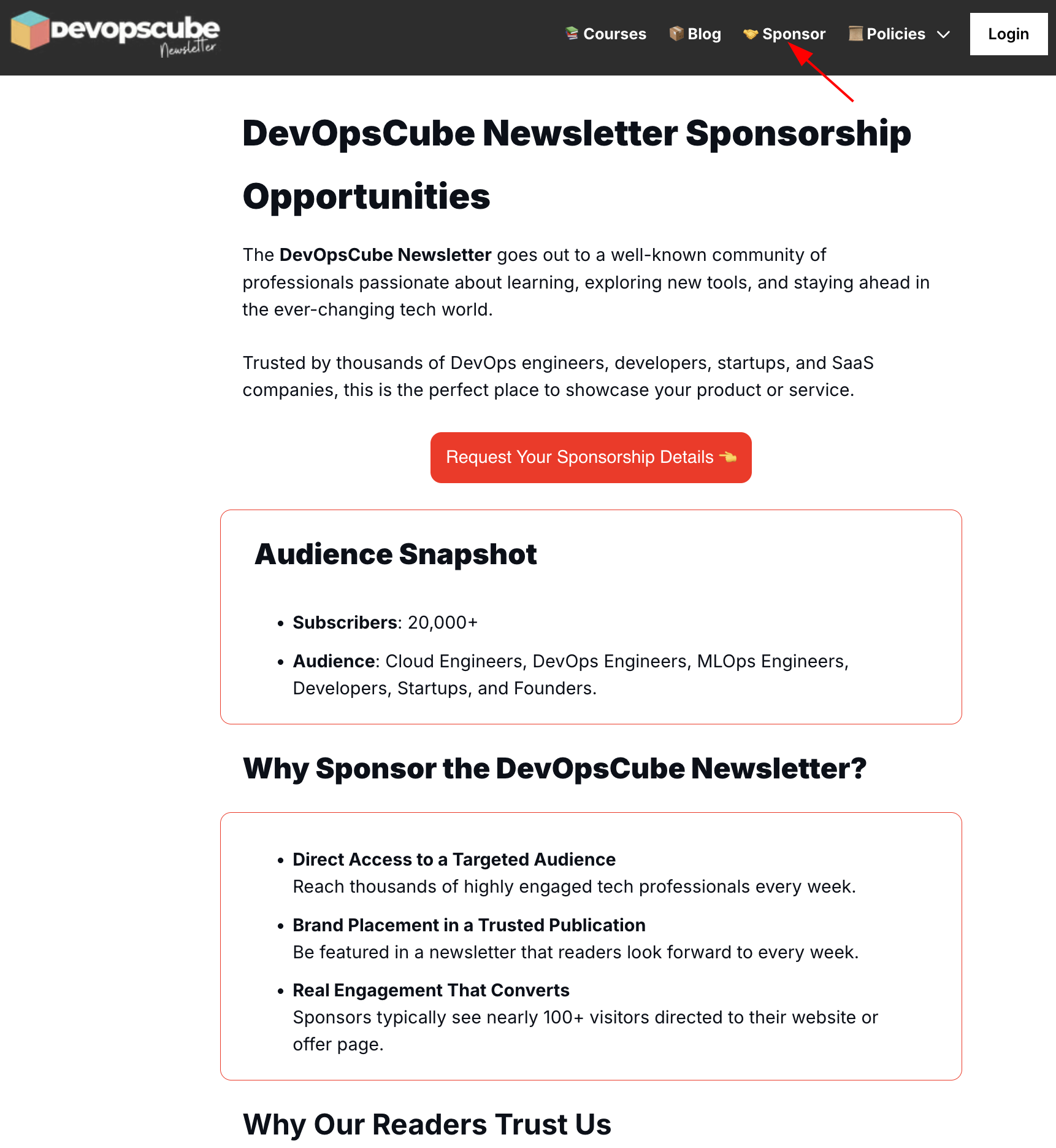 DevOpsCube newsletter adverise page