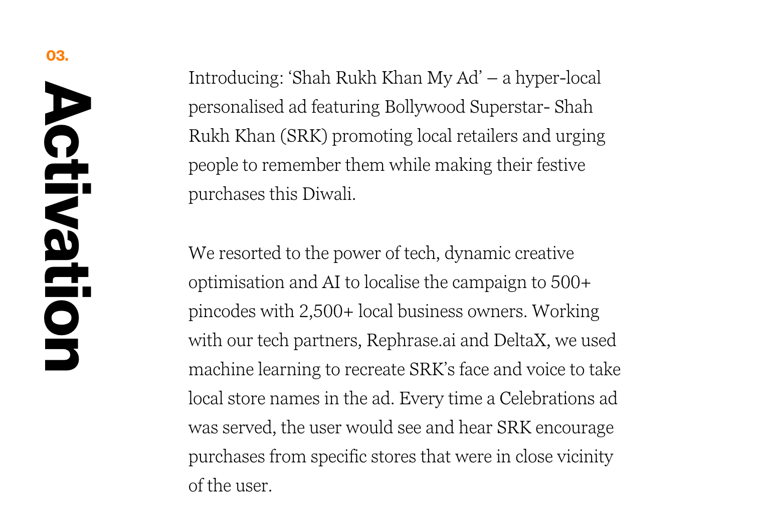 Cadbury Shah Rukh Khan My Ad case study explaining how AI and dynamic creative optimization localized celebrity ads across 500+ pin codes and 2,500+ local businesses.