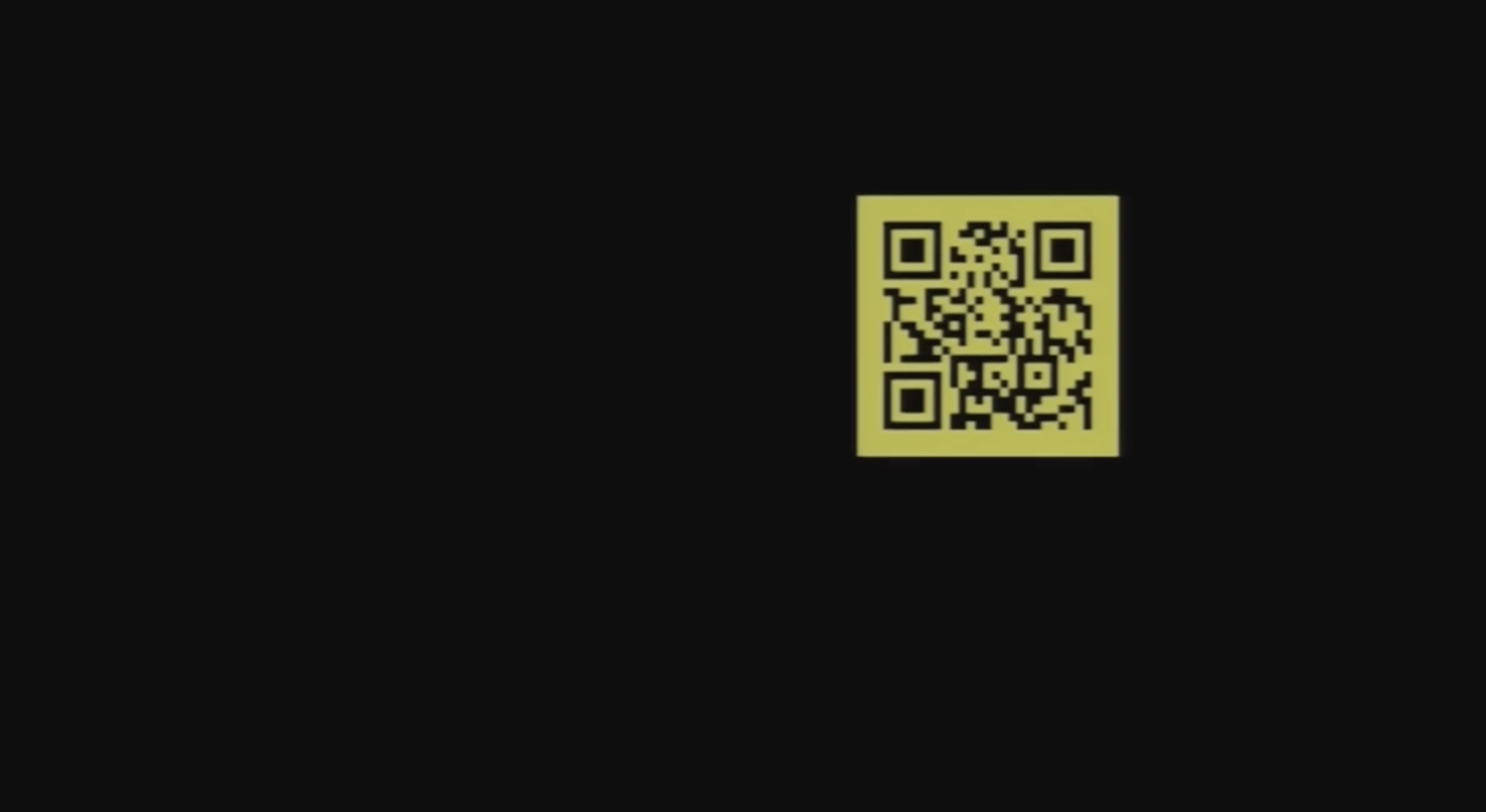 A yellow QR code floats against a plain black background.