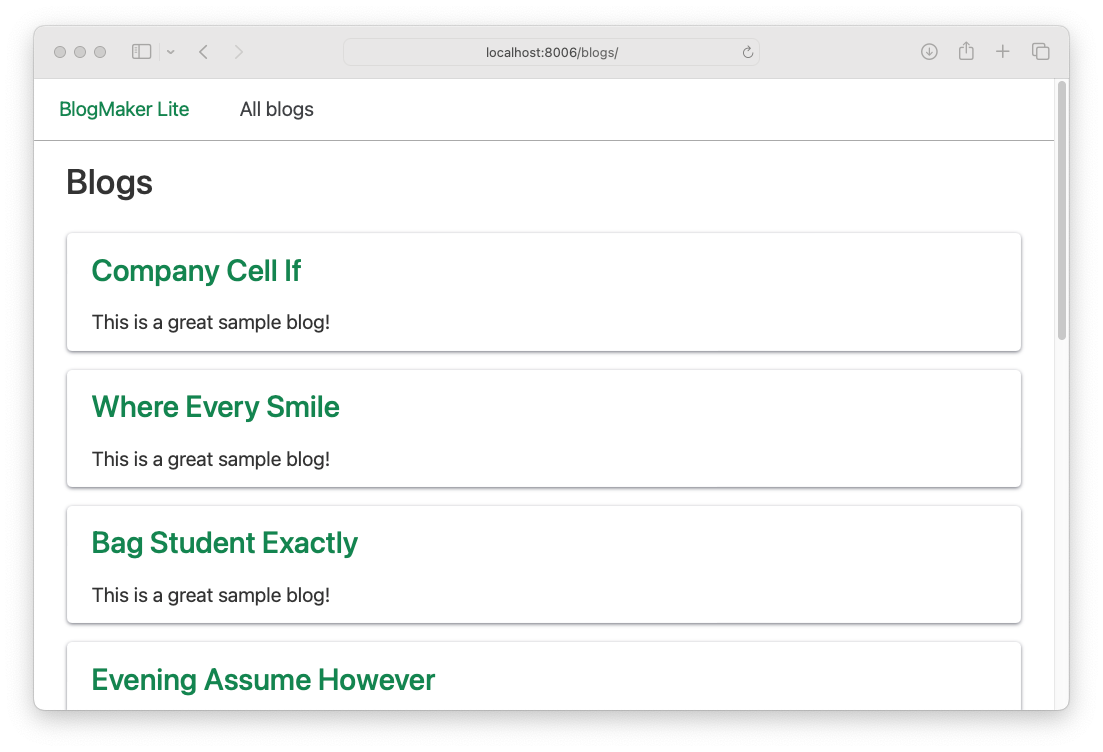 blogs page with multiple blogs, all with different names