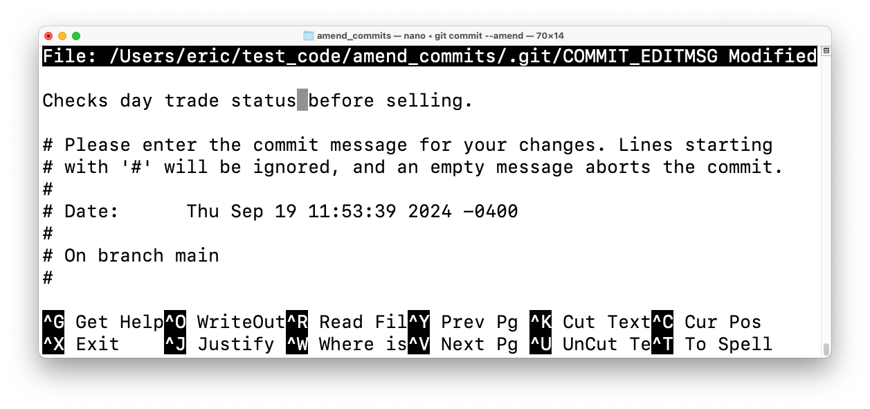 terminal window with nano