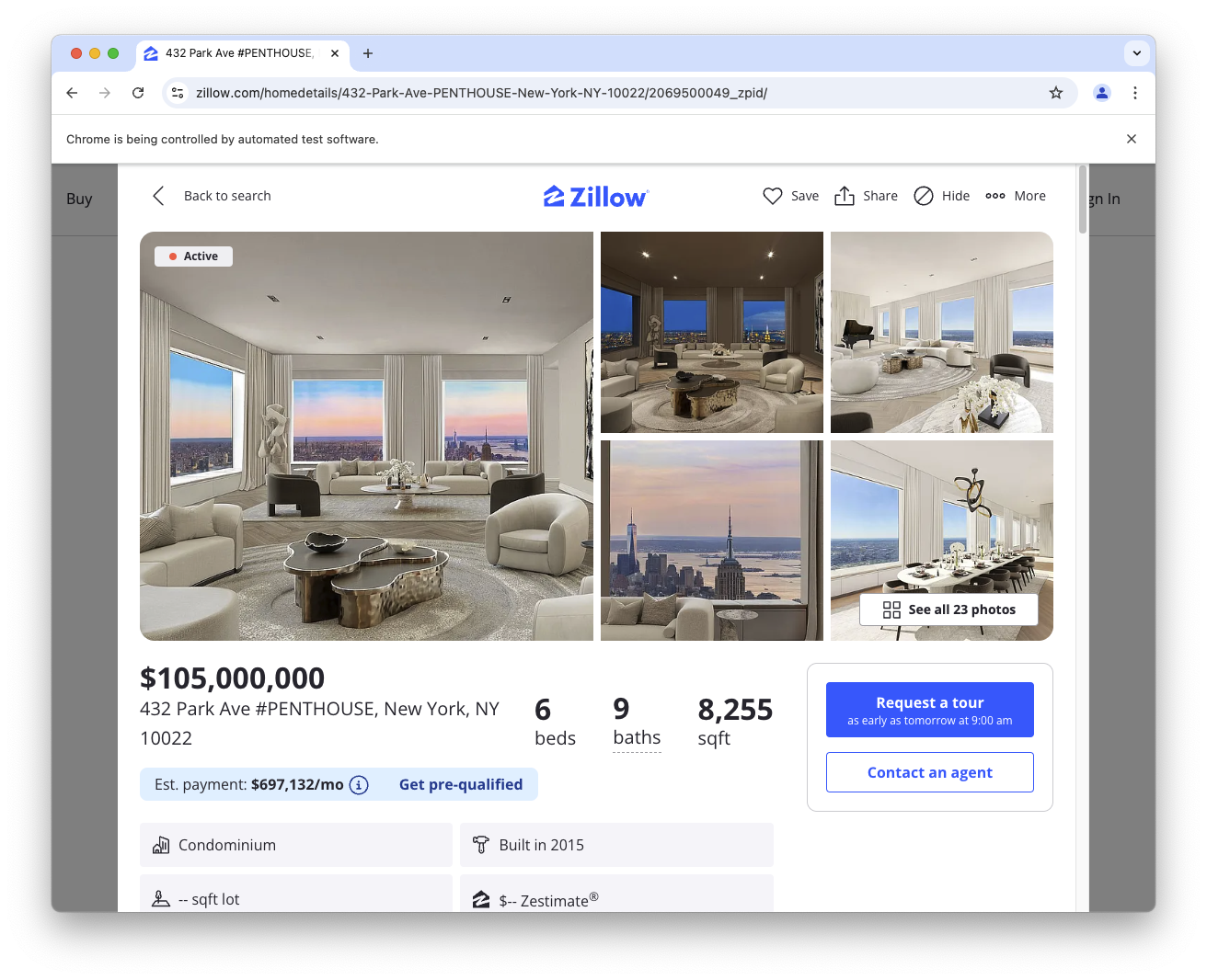 Chrome window open to a realty listing