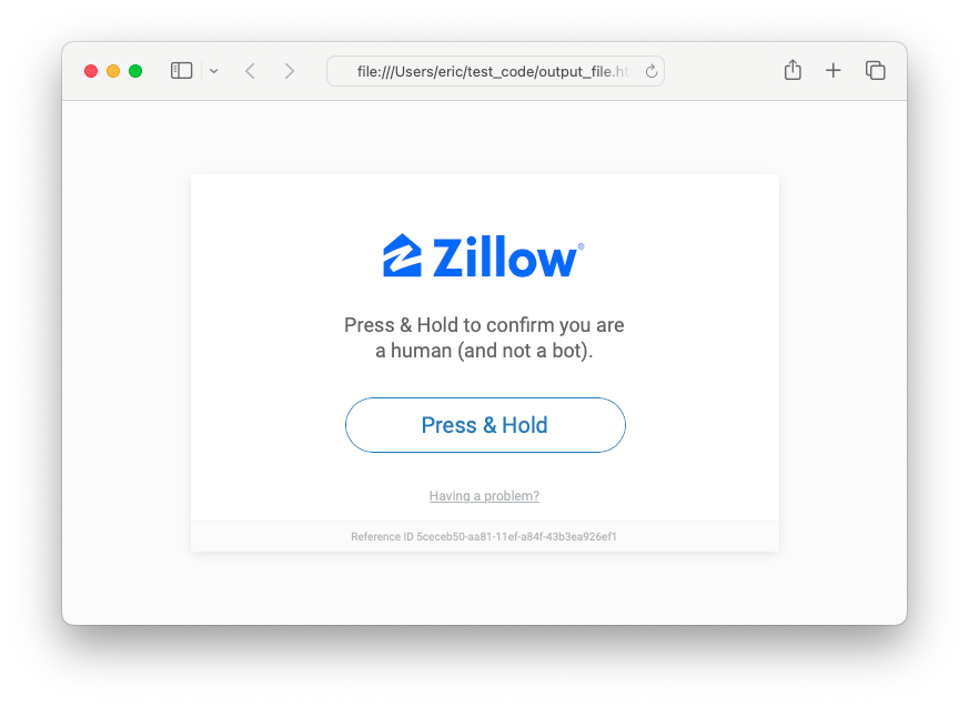 Page showing the message "Press & Hold to confirm you are a human"